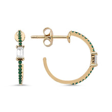 Load image into Gallery viewer, OWN Your Story Diamond Baguette and Emerald Small Hoops
