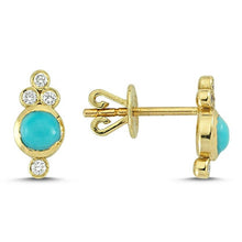 Load image into Gallery viewer, OWN Your Story 14K Gold Nirvana White Diamond and Turquoise Studs
