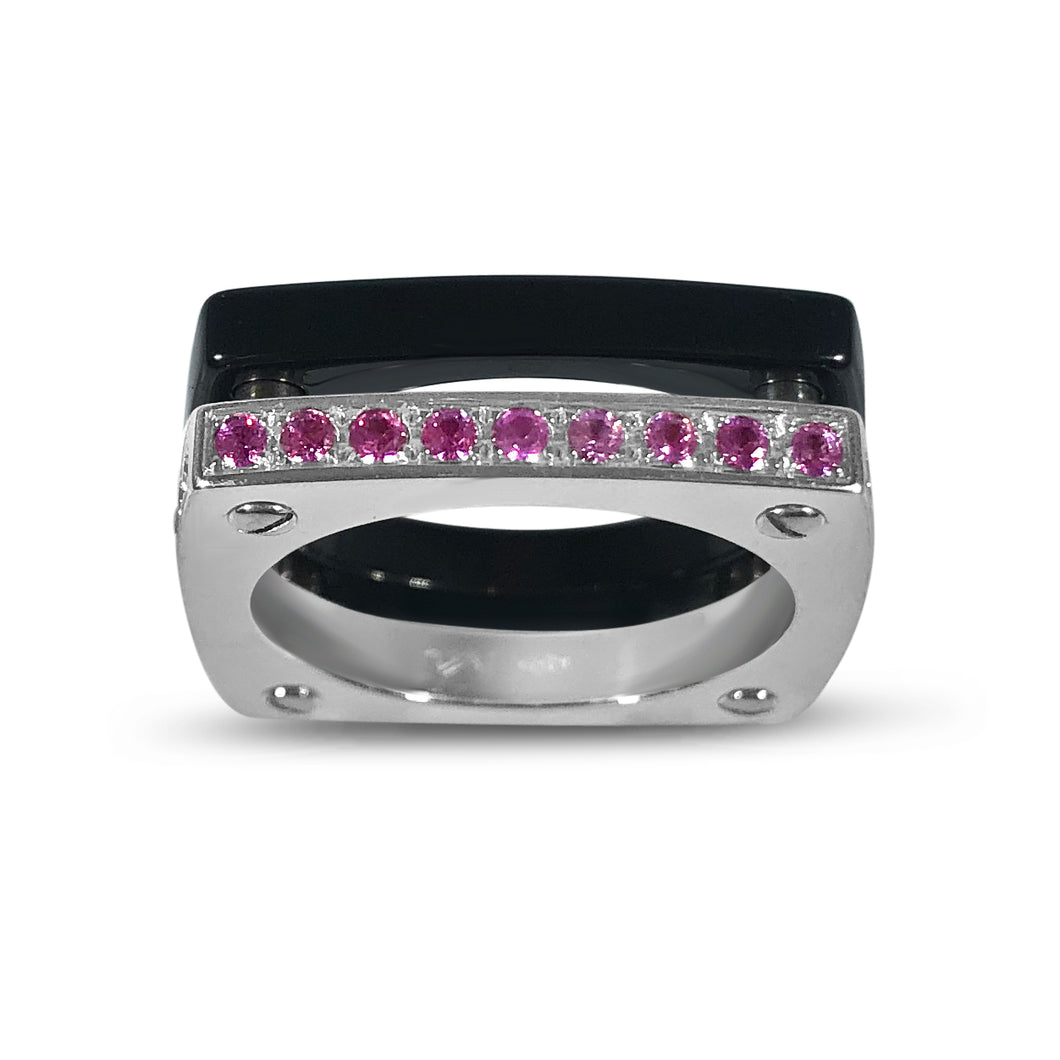 Matthia's & Claire Cube Collection Double Cube Ring Black and WG with Pink Sapphires