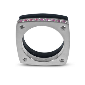 Matthia's & Claire Cube Collection Double Cube Ring Black and WG with Pink Sapphires