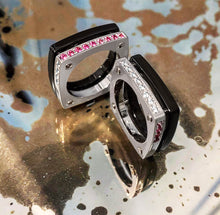 Load image into Gallery viewer, Matthia&#39;s &amp; Claire Cube Collection Double Cube Ring Black and WG with White Diamonds and Pink Sapphires
