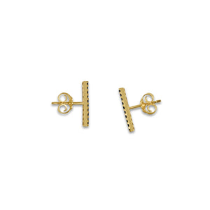Atelier All Day 14K Gold & Black Diamond Bar Stud Earrings