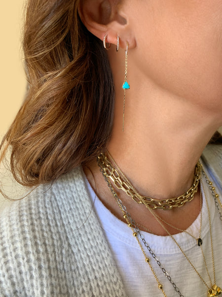 Anné Gangel Floating Turquoise Pebble & Gold Threader Earrings