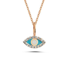 Load image into Gallery viewer, OWN Your Story 14K Gold Diamond Enamel Evil Eye Pendant
