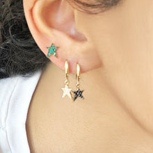 Load image into Gallery viewer, OWN Your Story Rock Star Huggie Hoop Earrings with Black Diamonds
