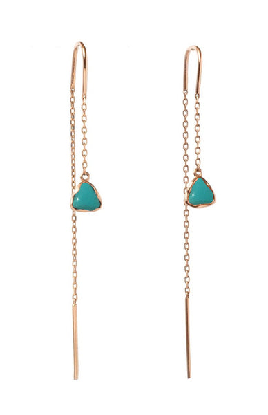 Anné Gangel Floating Turquoise Pebble & Gold Threader Earrings