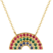 Load image into Gallery viewer, Atelier All Day 14K Gold #RAINBOWHUNT Pendant with a Rainbow of Rubies, Emeralds and Sapphires, benefitting No Kid Hungry
