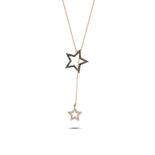 Load image into Gallery viewer, OWN Your Story Two-Star Dangling Black and White Diamond Lariat Pendant
