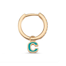 Load image into Gallery viewer, OWN Your Story 14K Gold Enamel Initial Diamond Hoop with Diamonds (Single)
